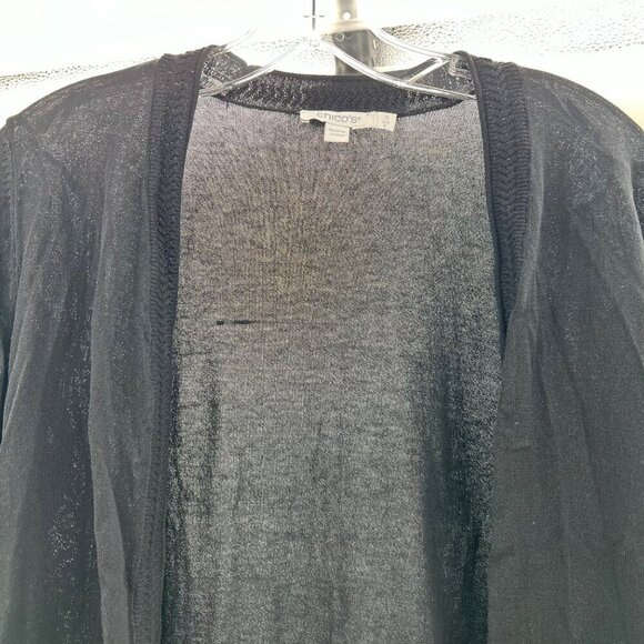Chico's Women's Open Front Ruched Sleeve Cardigan Black Size Small - Picture 2 of 9